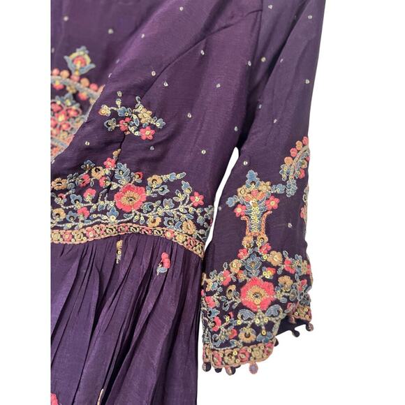 NWT Virmoya Wine Anarkali Suit with Beaded Sash size XL - Picture 5 of 14